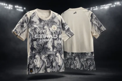 Manchester City Year of the Horse 2026 pre-match jersey shown front and back.
